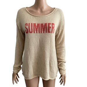 Marled Sweater Womens Medium Summer Spellout Beige Pink